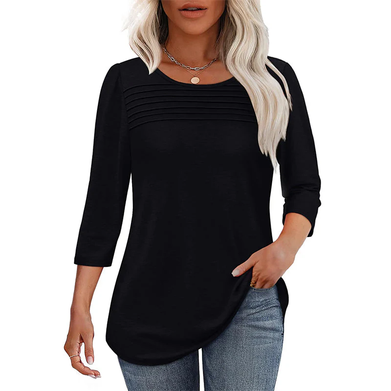 💕Last Day 50% OFF👚Women’s Pleated Detail 3/4 Sleeve Casual T-Shirt - Image 12