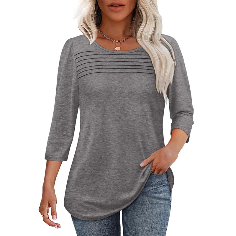 💕Last Day 50% OFF👚Women’s Pleated Detail 3/4 Sleeve Casual T-Shirt - Image 13