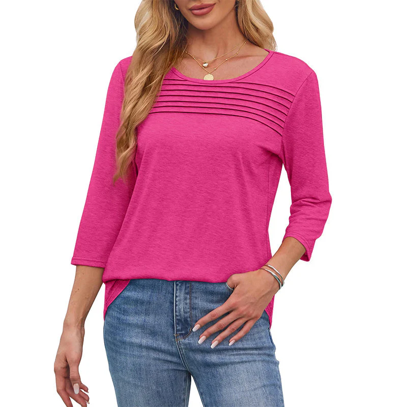 💕Last Day 50% OFF👚Women’s Pleated Detail 3/4 Sleeve Casual T-Shirt - Image 2
