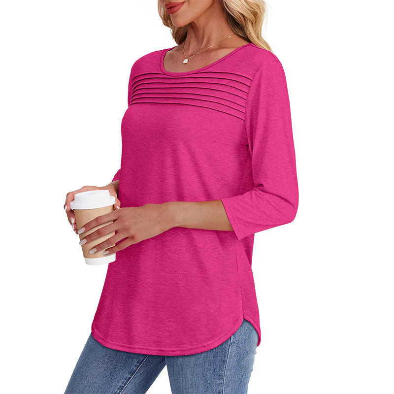 💕Last Day 50% OFF👚Women’s Pleated Detail 3/4 Sleeve Casual T-Shirt - Image 4