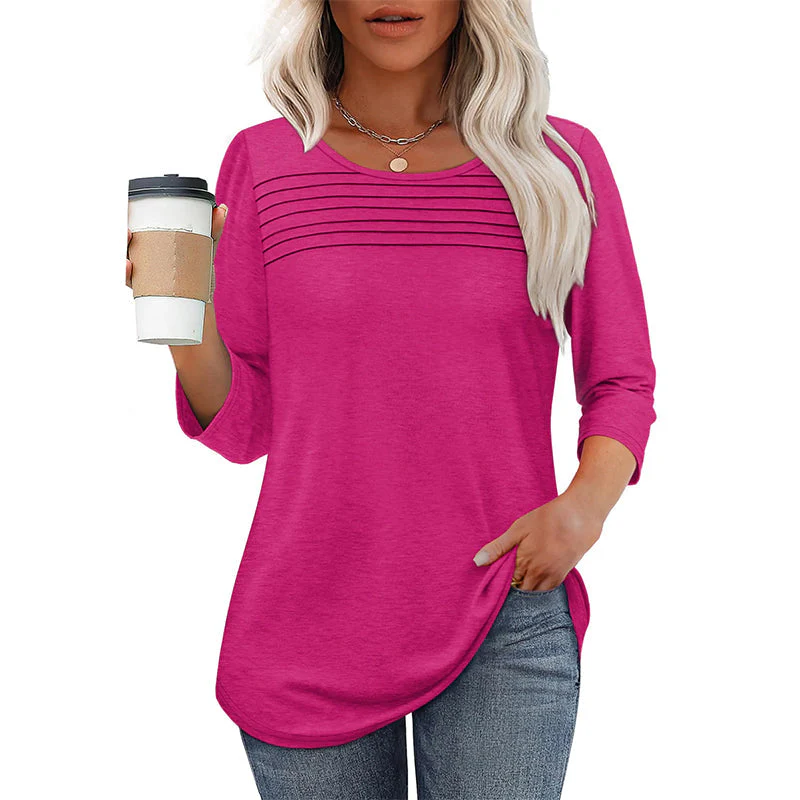 💕Last Day 50% OFF👚Women’s Pleated Detail 3/4 Sleeve Casual T-Shirt - Image 9