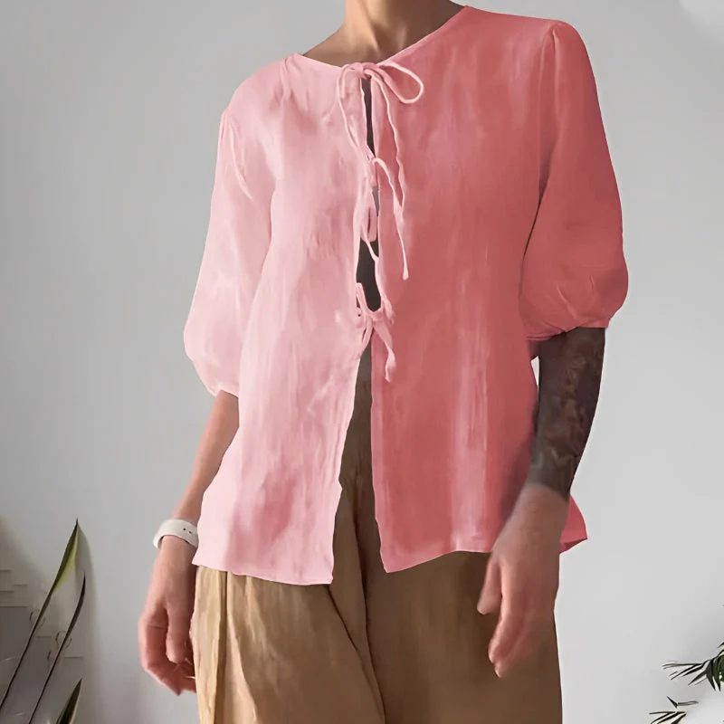 Women’s 2 Piece Outfits Tie Front Top & Pants - Image 4