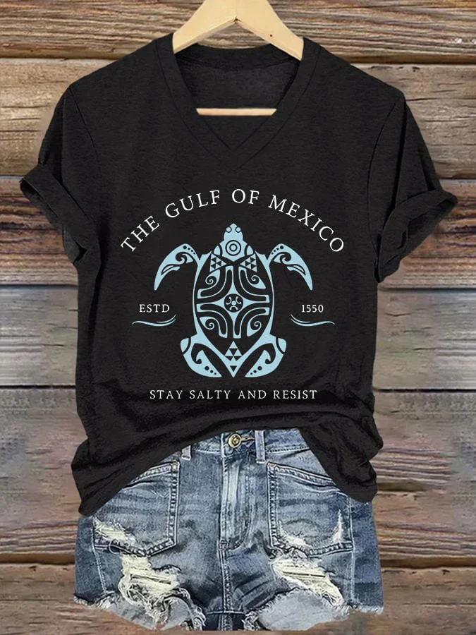 💖2025 NEW TYPE SALE 50% OFF💖Women's Gulf Of Mexico Printed V Neck T-Shirt - Image 2