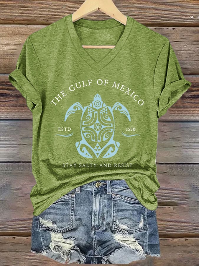 💖2025 NEW TYPE SALE 50% OFF💖Women's Gulf Of Mexico Printed V Neck T-Shirt - Image 3