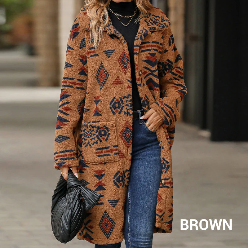 🍂Fall Specials🍂Women's Lapel Print Long-Sleeve Coat - Image 11