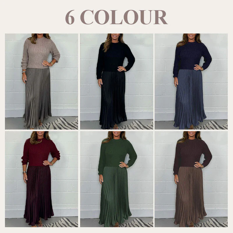 🖤Black Friday Sale:49% OFF🖤⚡Women's Solid Color Long Sleeve Jumper & Pleated Bottom Dress - Image 2