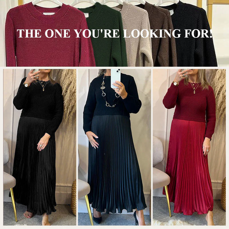 🖤Black Friday Sale:49% OFF🖤⚡Women's Solid Color Long Sleeve Jumper & Pleated Bottom Dress - Image 3