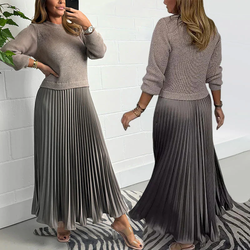 🖤Black Friday Sale:49% OFF🖤⚡Women's Solid Color Long Sleeve Jumper & Pleated Bottom Dress - Image 4