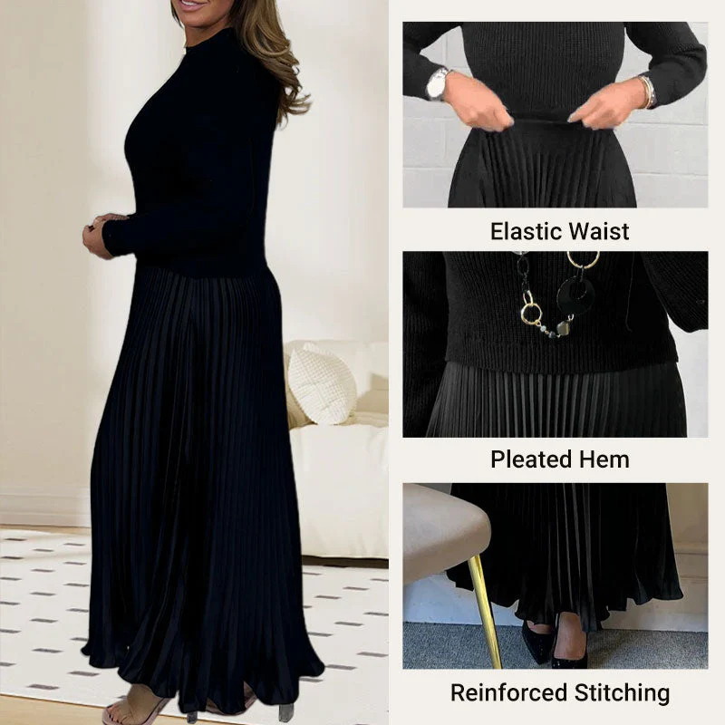 🖤Black Friday Sale:49% OFF🖤⚡Women's Solid Color Long Sleeve Jumper & Pleated Bottom Dress - Image 6