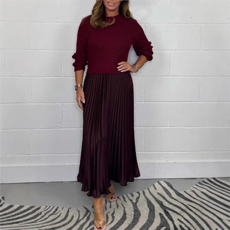 🖤Black Friday Sale:49% OFF🖤⚡Women's Solid Color Long Sleeve Jumper & Pleated Bottom Dress - Image 9