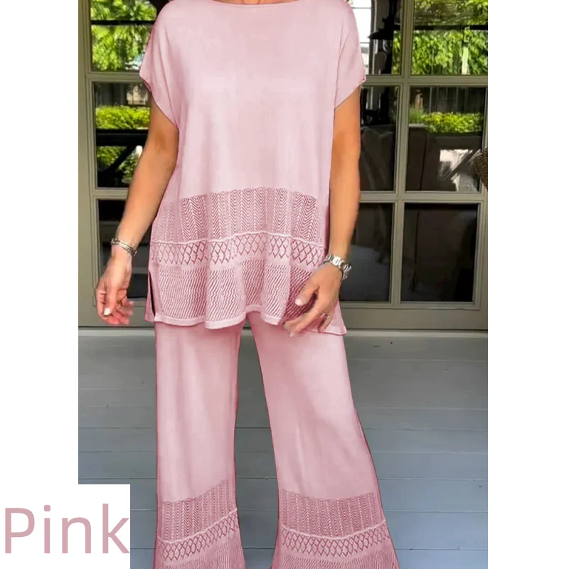 Women’s Solid Color Two-Piece Short Sleeve Top & Pants Set - Image 11