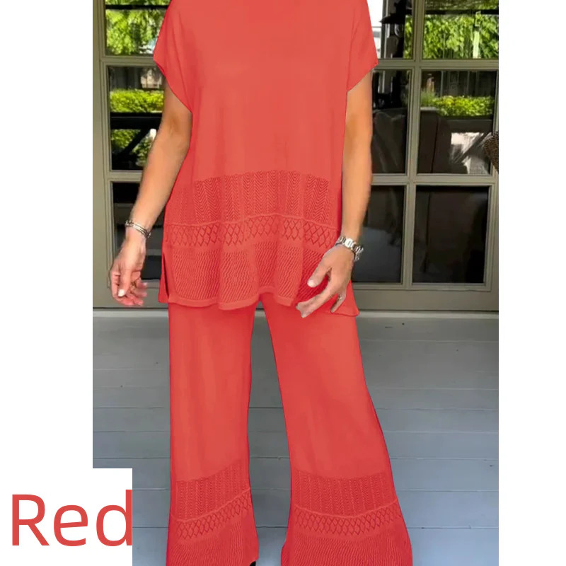 Women’s Solid Color Two-Piece Short Sleeve Top & Pants Set - Image 12