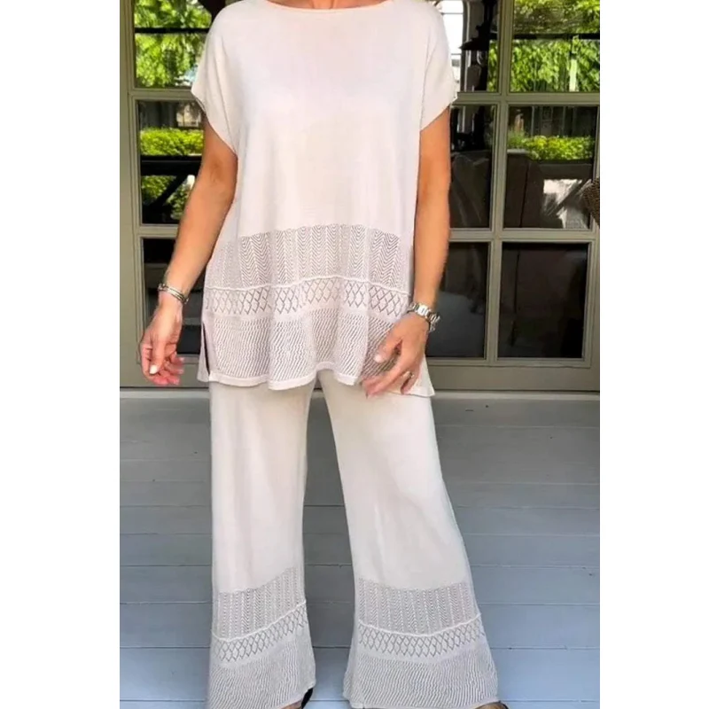 Women’s Solid Color Two-Piece Short Sleeve Top & Pants Set - Image 4