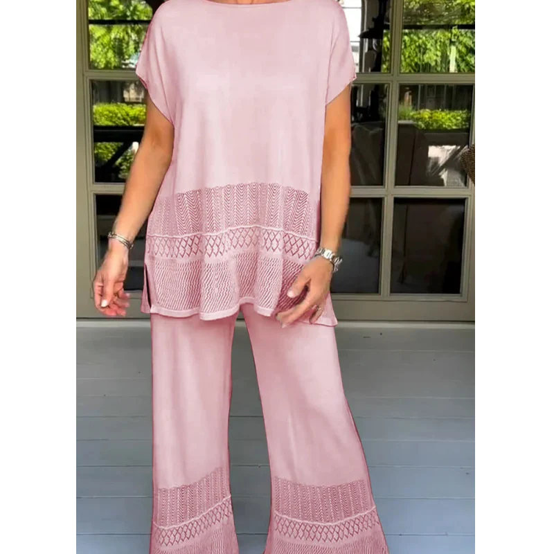 Women’s Solid Color Two-Piece Short Sleeve Top & Pants Set - Image 5