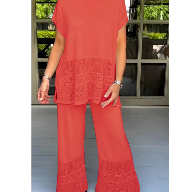 Women’s Solid Color Two-Piece Short Sleeve Top & Pants Set - Image 6