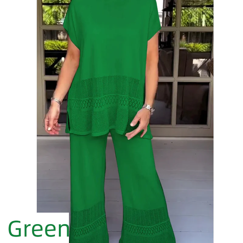 Women’s Solid Color Two-Piece Short Sleeve Top & Pants Set - Image 9