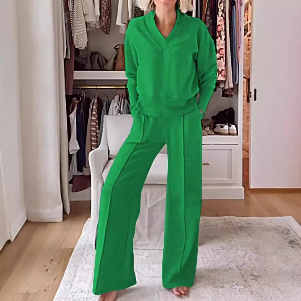 🎉2024 Hot Sale 49% OFF🎉Women's Solid Color V-neck Top & Pants Two-piece Set - Image 8