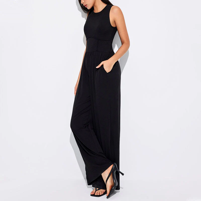 🔥Last Day Promotion 49% OFF 🔥Women’s Solid Sleeveless Wide Leg Jumpsuit - Image 2