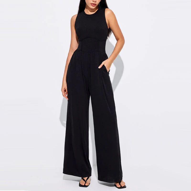 🔥Last Day Promotion 49% OFF 🔥Women’s Solid Sleeveless Wide Leg Jumpsuit - Image 4
