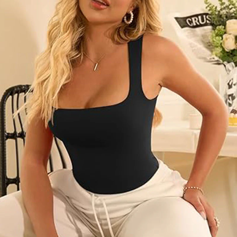 Women's Square Neck Sleeveless Double-Layer Tank Top - Image 6