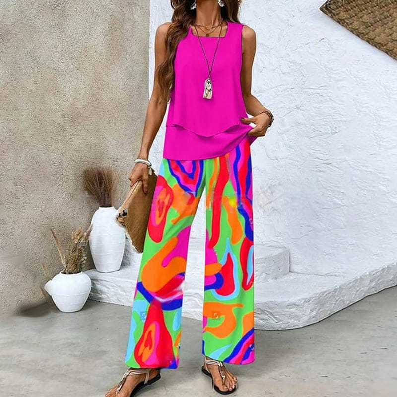 🔥Mother's Day Hot Sale 50% OFF🌺Women's Trendy Print 2 Piece Outfits Sleeveless Top & Pants - Image 13