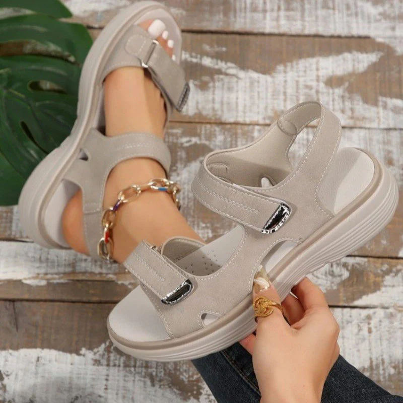 Womenâs Wedge Sandals with Hook & Loop Straps - Image 3