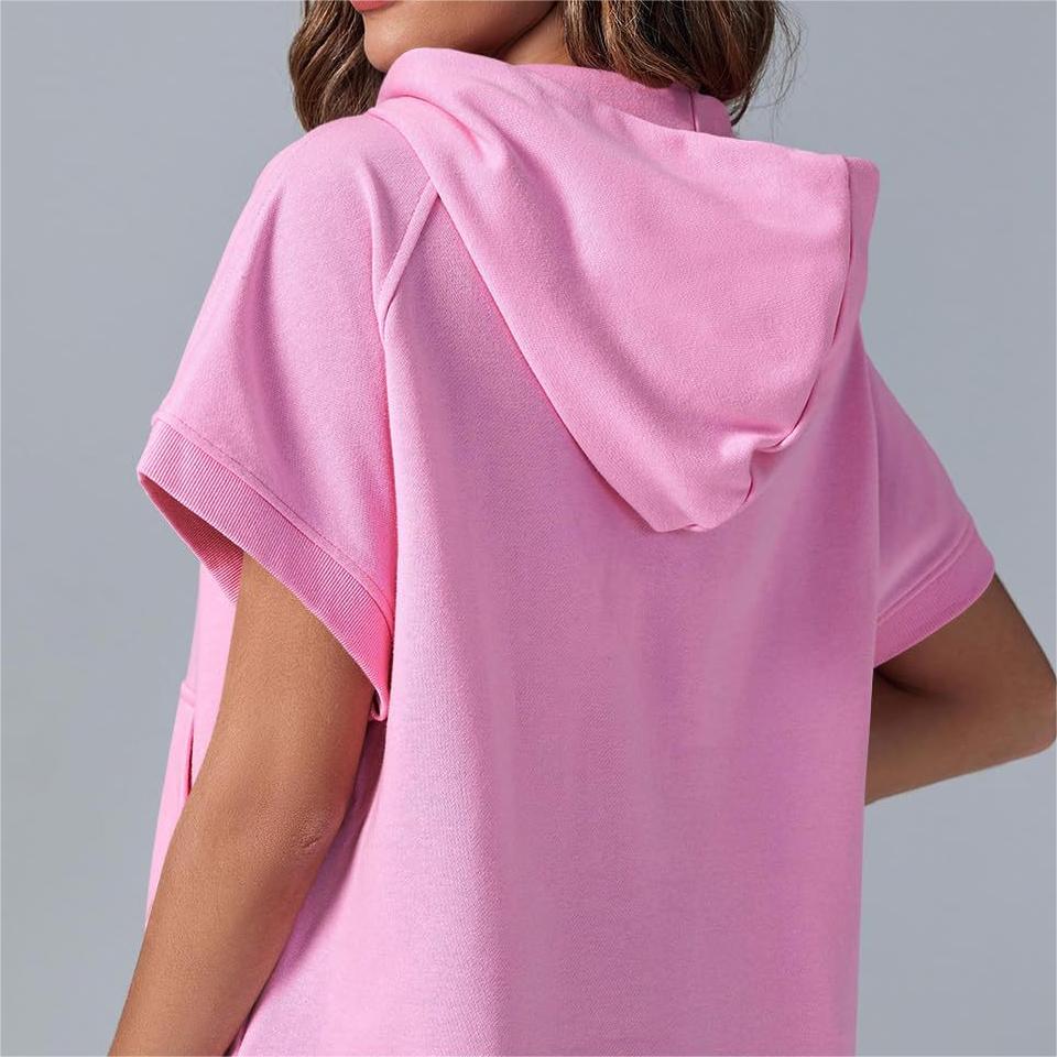 2024 Oversized Casual Half Zip Short Sleeve Pullover Tops with Pockets - Image 10