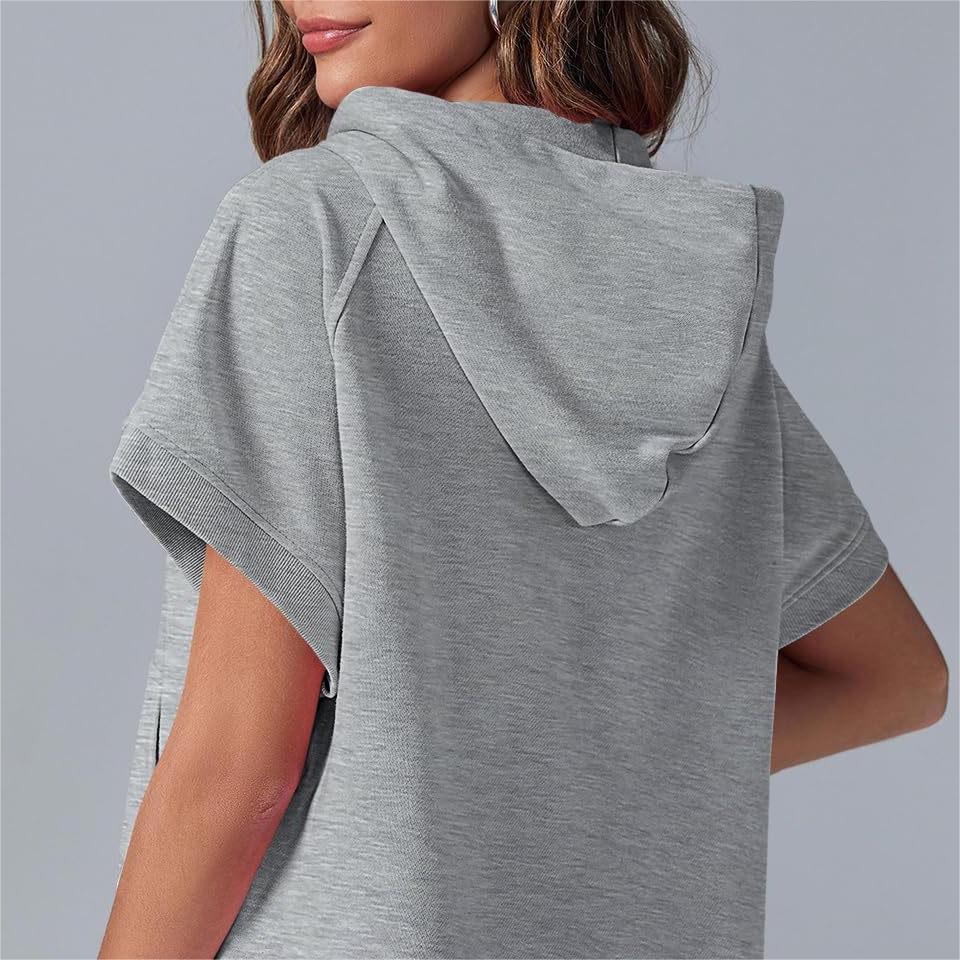 2024 Oversized Casual Half Zip Short Sleeve Pullover Tops with Pockets - Image 12