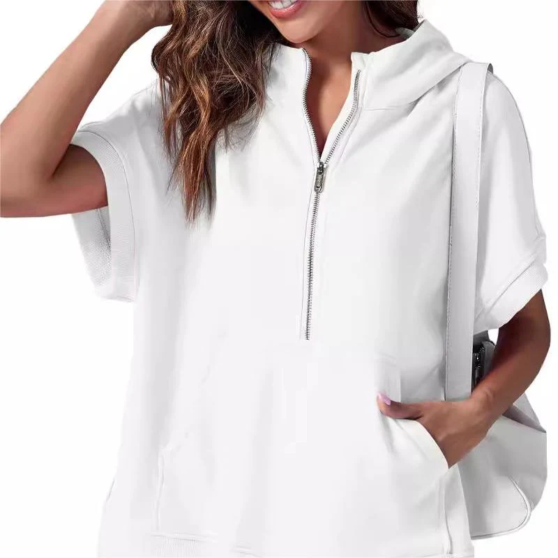 2024 Oversized Casual Half Zip Short Sleeve Pullover Tops with Pockets - Image 17