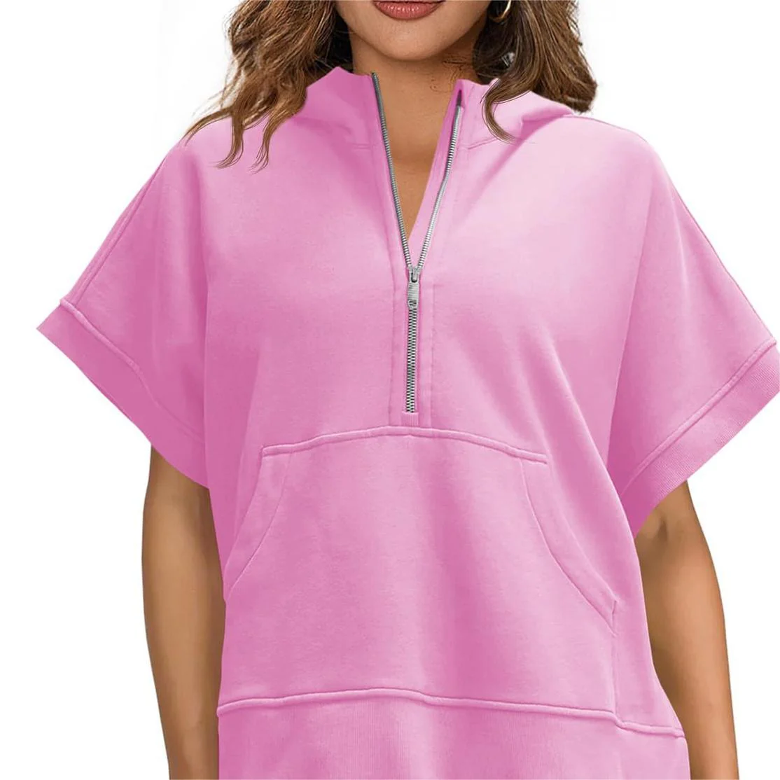2024 Oversized Casual Half Zip Short Sleeve Pullover Tops with Pockets - Image 19