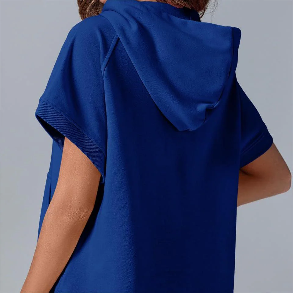 2024 Oversized Casual Half Zip Short Sleeve Pullover Tops with Pockets - Image 5