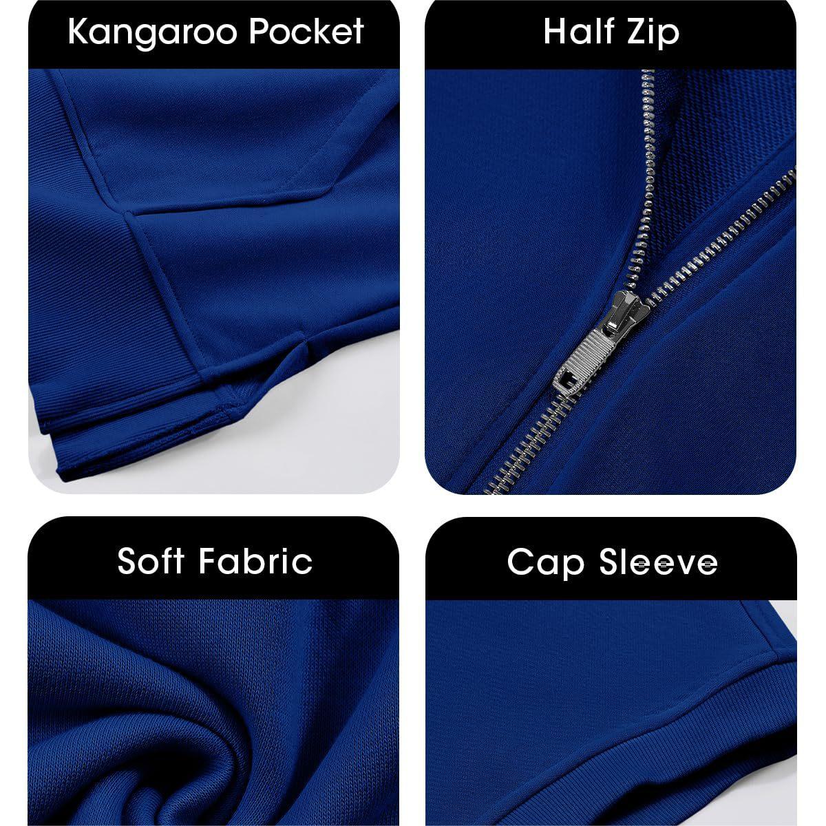 2024 Oversized Casual Half Zip Short Sleeve Pullover Tops with Pockets - Image 7